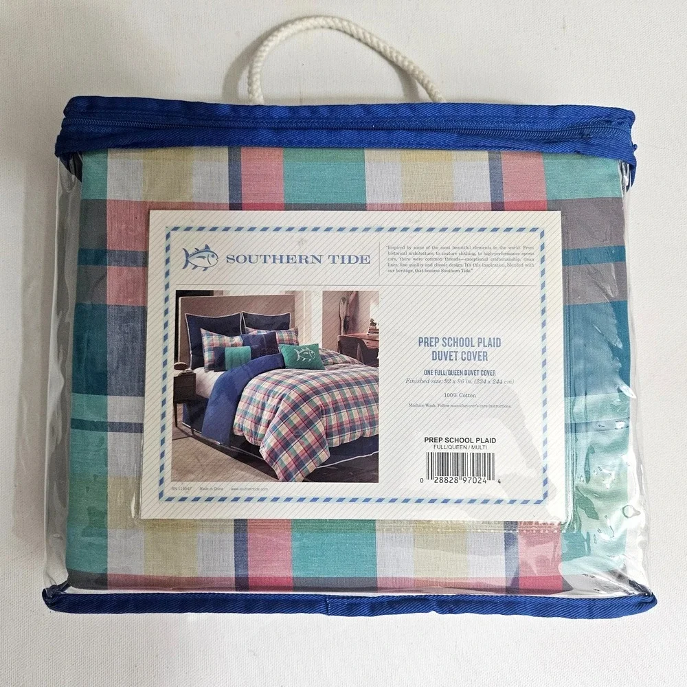 Southern Tide Prep School Plaid Full/Queen Duvet Cover 100% COTTON